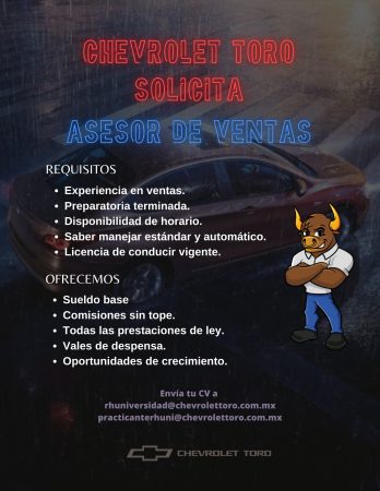 VACANTES CHIHUAHUA - CHEVROLET TORO - ASESOR DE VENTAS