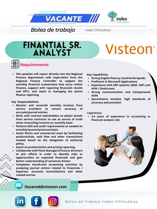 VACANTES CHIHUAHUA - MAQUILA - FINANTIAL SR ANALYST