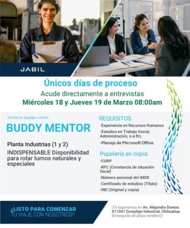 VACANTES CHIHUAHUA - CUU - JABIL CIRCUIT DE CHIHUAHUA - BUDDY MENTOR