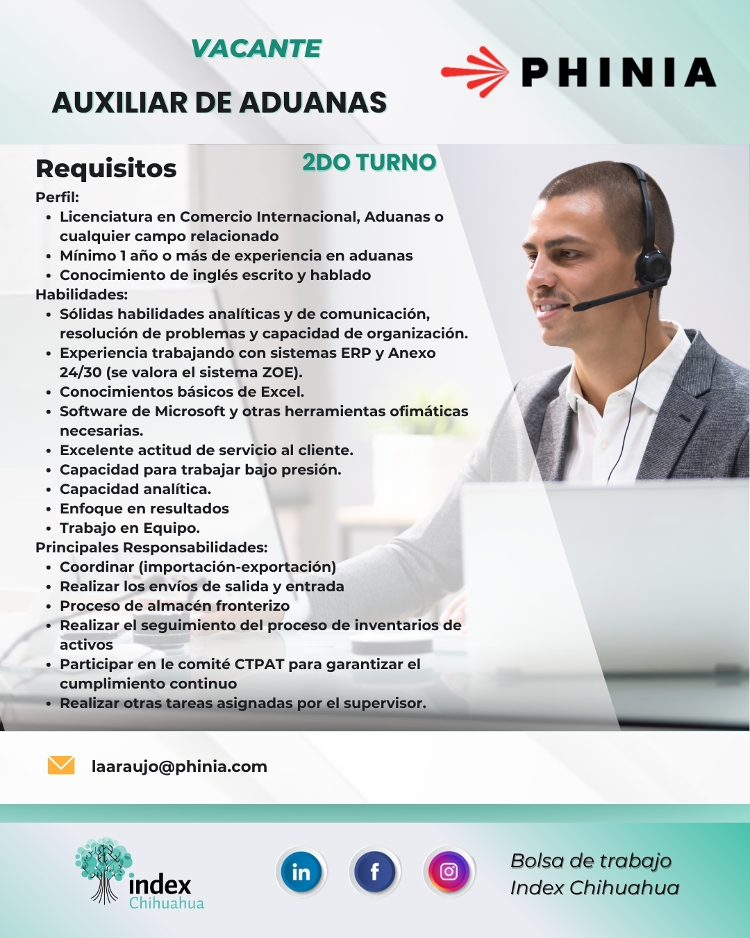 VACANTE CHIHUAHUA - CUU - MAQUILA - AUXILIAR DE ADUANAS