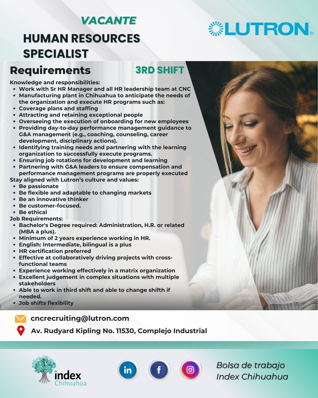VACANTE CHIHUAHUA - CUU - MAQUILA - HUMAN RESOURCES SPECIALIST