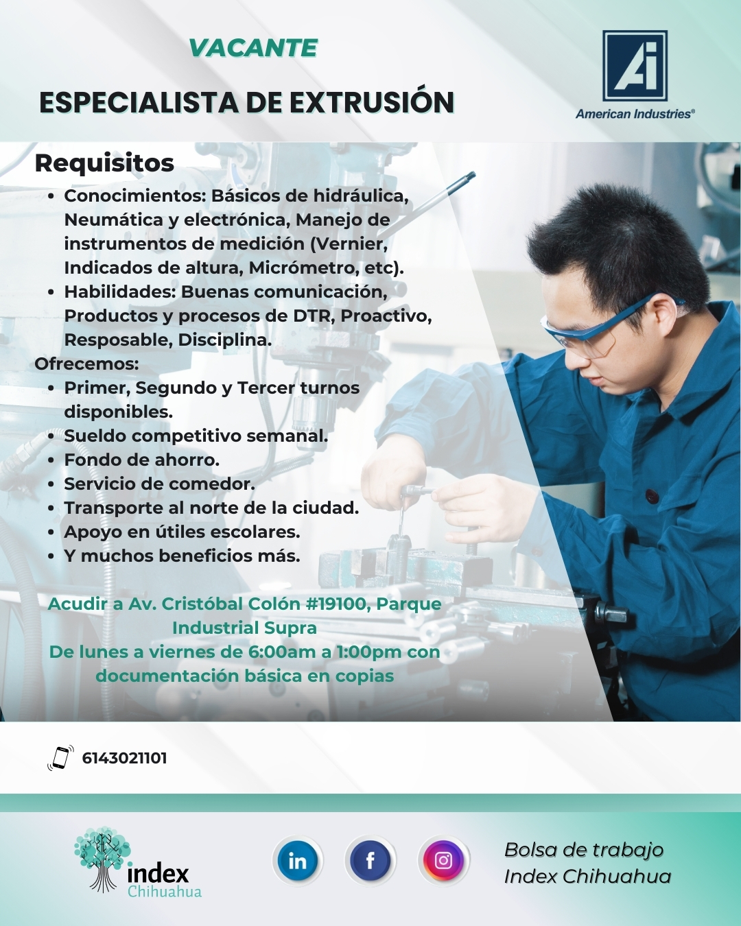 VACANTES CHIHUAHUA - CUU - MAQUILADORA - ESPECIALISTA DE EXTRUSION