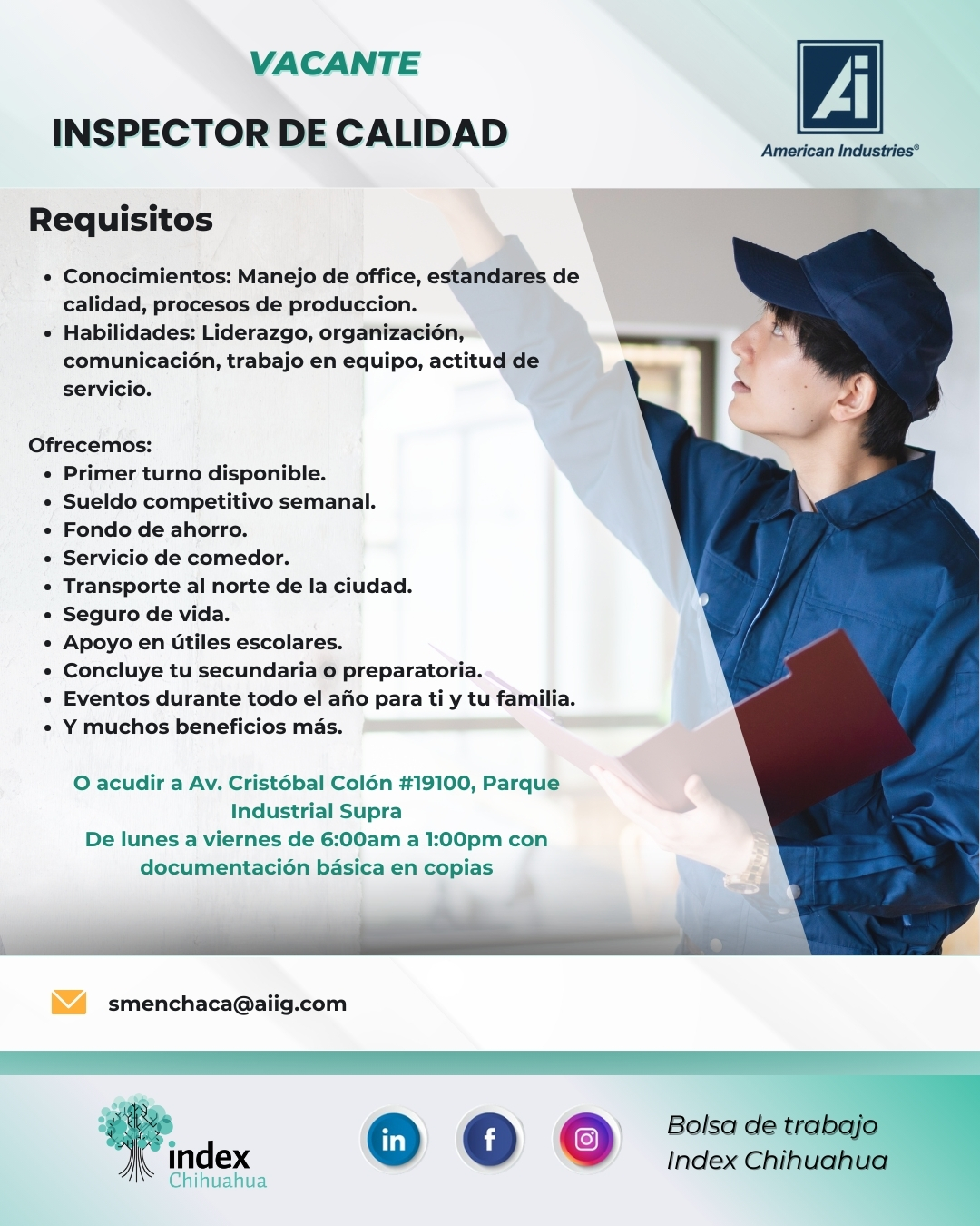 VACANTES CHIHUAHUA - CUU - MAQUILADORA - INSPECTOR DE CALIDAD