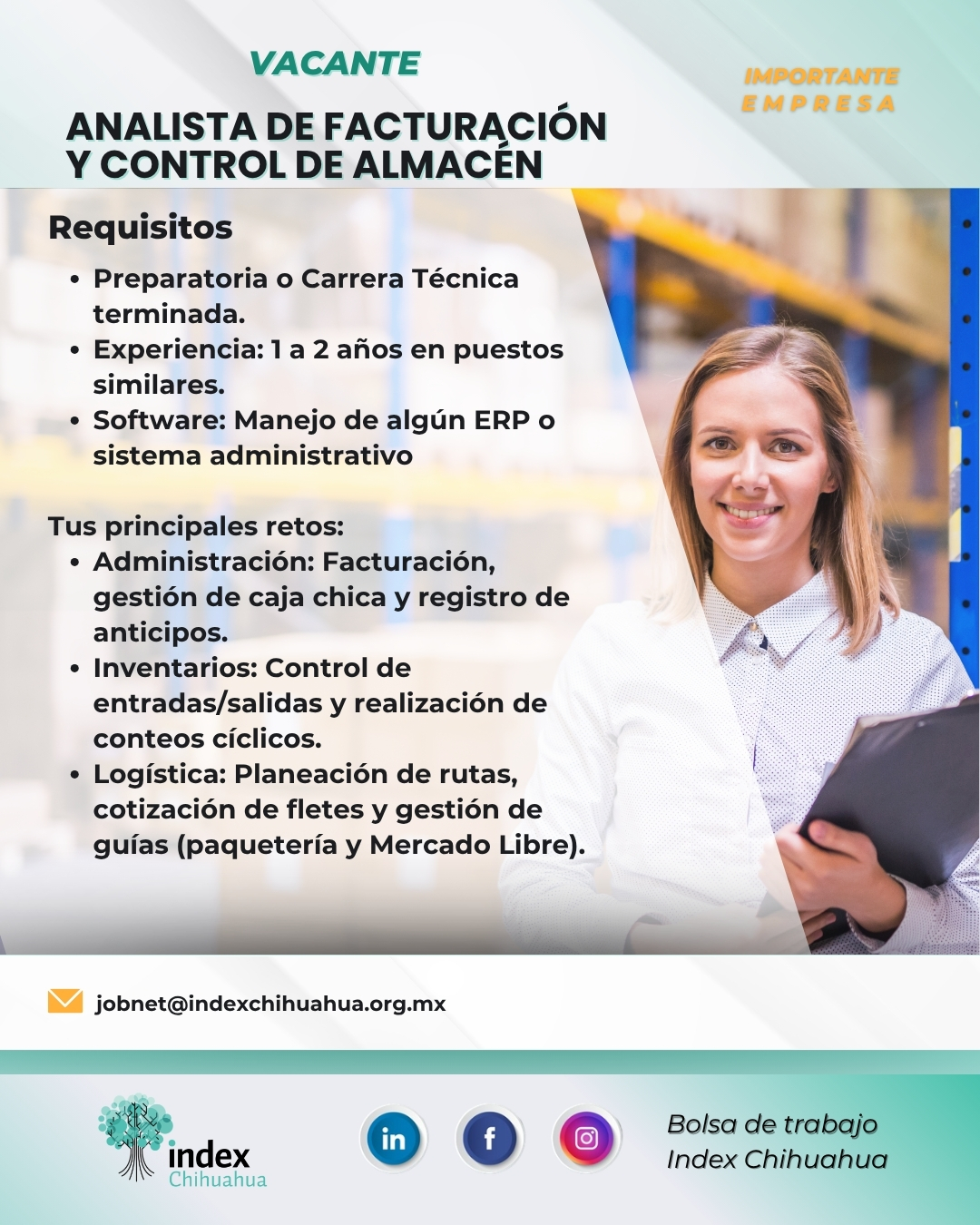 VACANTES CHIHUAHUA - CHIHUAHUA - MAQUILA - ANALISTA DE FACTURACION Y CONTROL DE ALMACEN