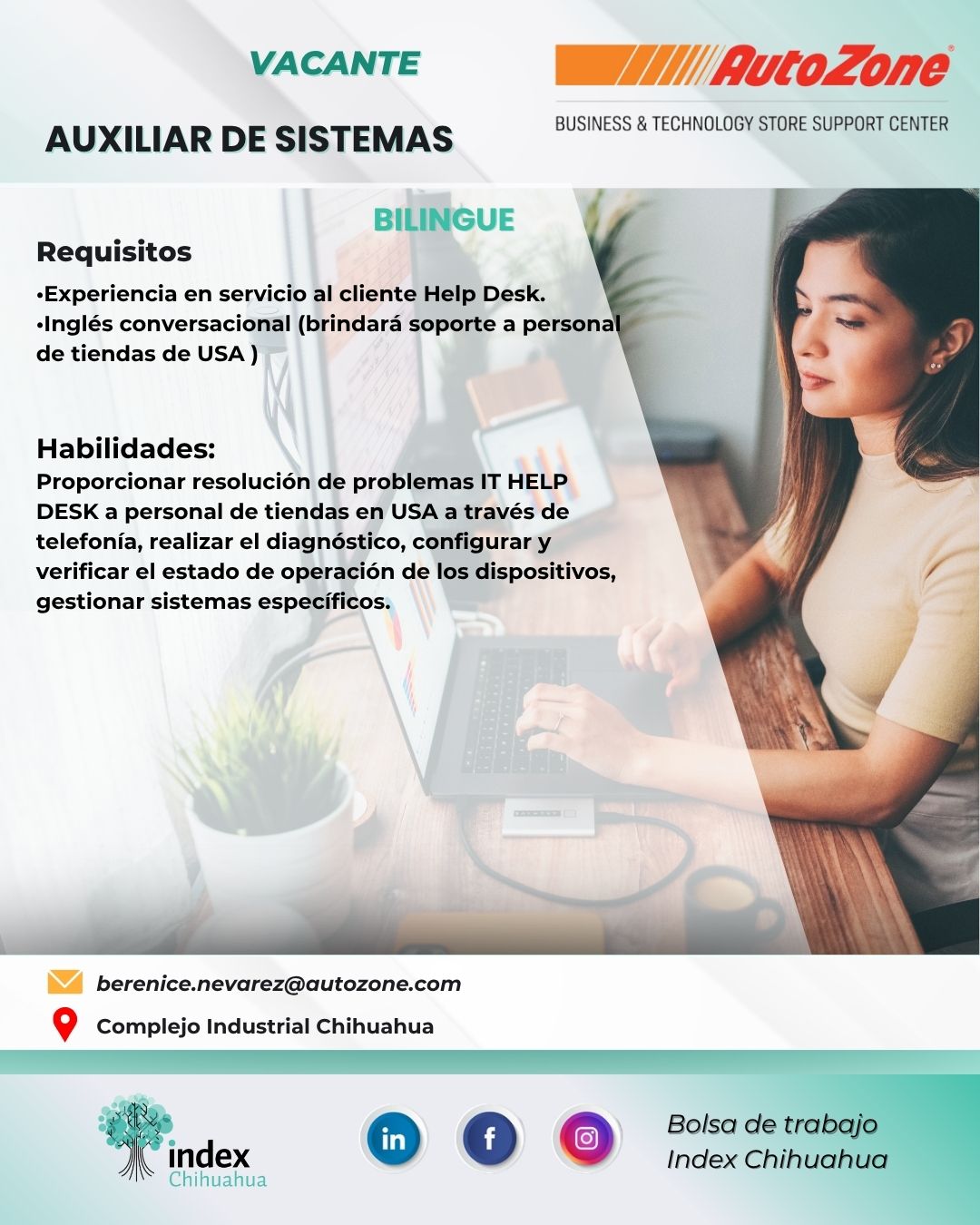 VACANTES CHIHUAHUA - CHIHUAHUA - MAQUILA - AUXILIAR DE SISTEMAS