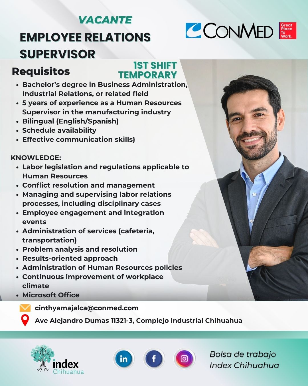 VACANTES CHIHUAHUA - CHIHUAHUA - MAQUILA - EMPLOYEE RELATIONS SUPERVISOR