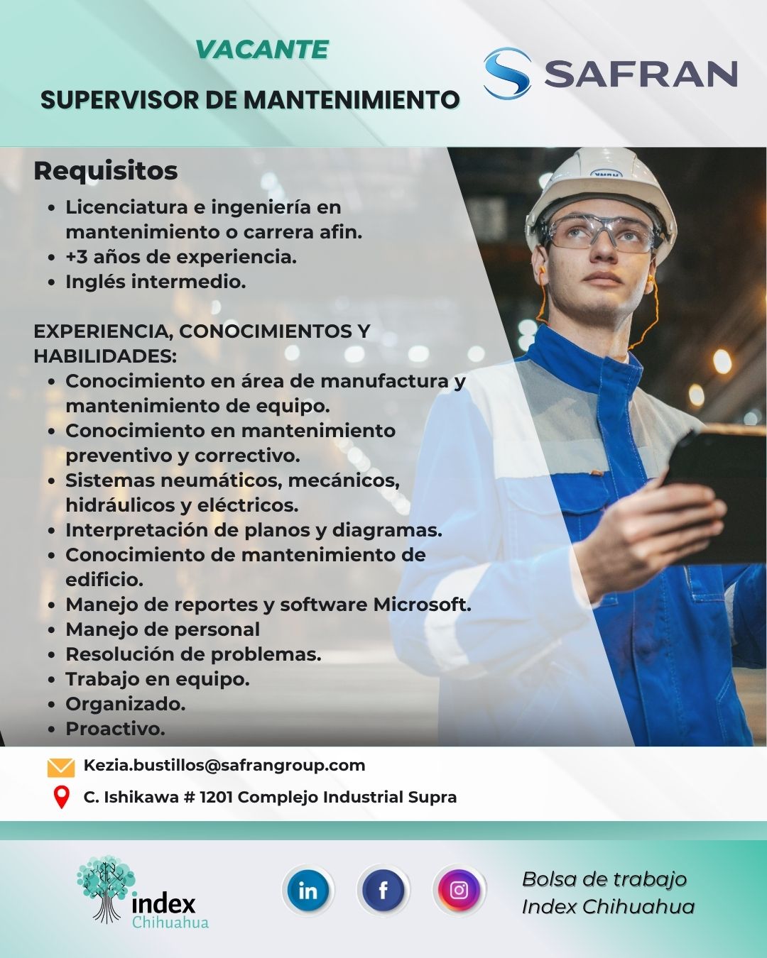 VACANTES CHIHUAHUA - CHIHUAHUA - MAQUILA - SUPERVISOR DE MANTENIMIENTO