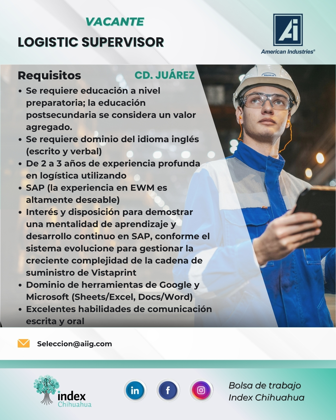 VACANTES CHIHUAHUA - JUAREZ - MAQUILA - LOGISTIC SUPERVISOR