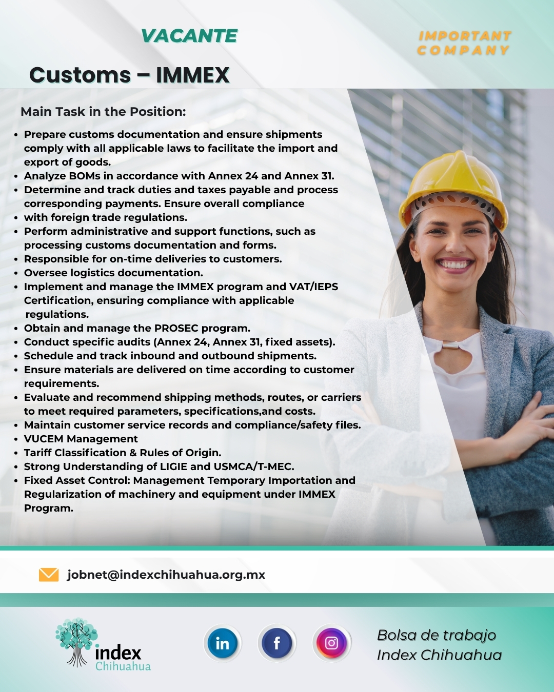 VACANTES CHIHUAHUA - CHIHUAHUA - MAQUILA - CUSTOMS IMMEX