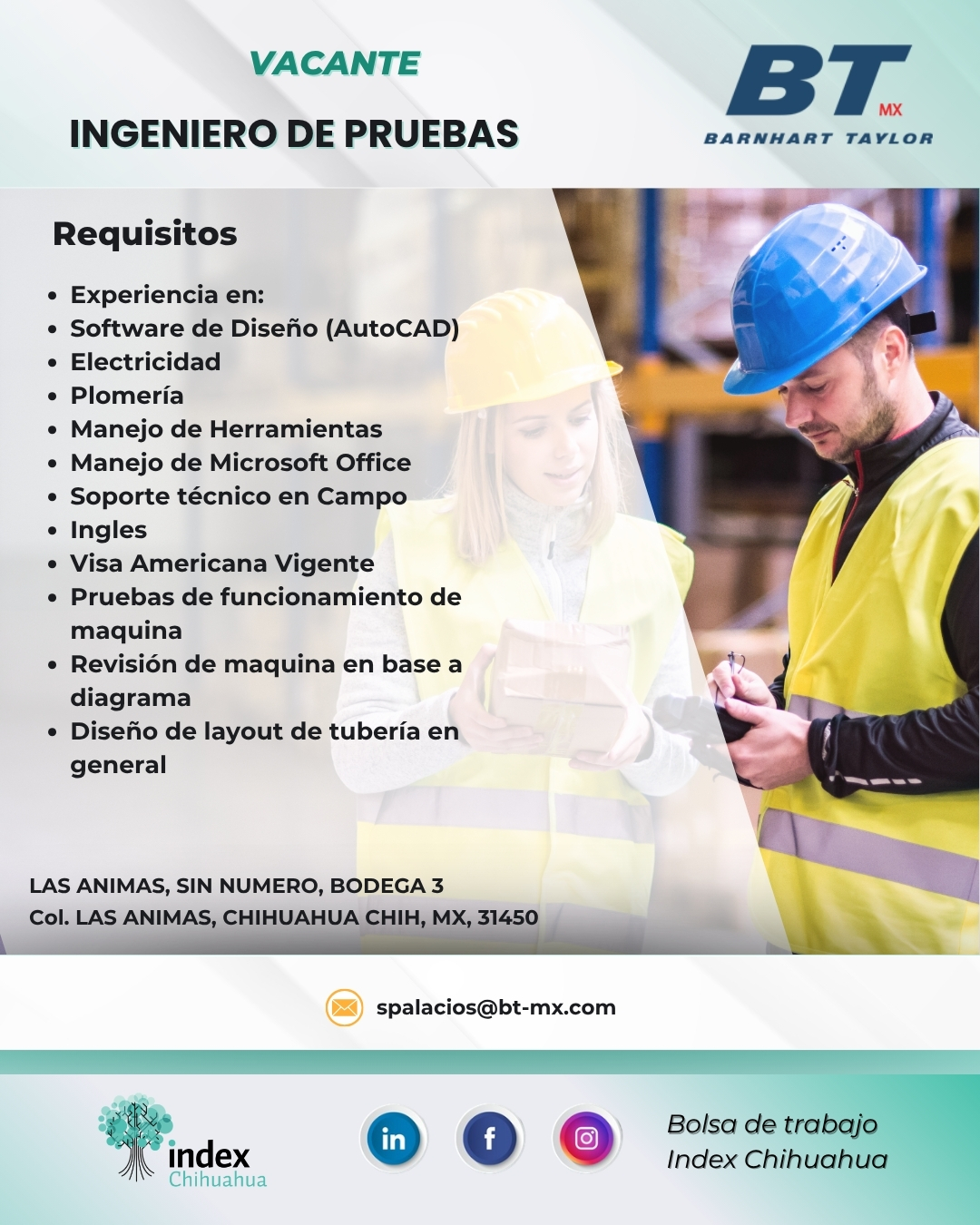 VACANTES CHIHUAHUA - CHIHUAHUA - MAQUILA - INGENIERO DE PRUEBAS