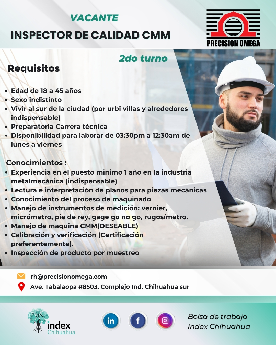 VACANTES CHIHUAHUA - CUU - MAQUILADORA - INSPECTOR DE CALIDAD CMM