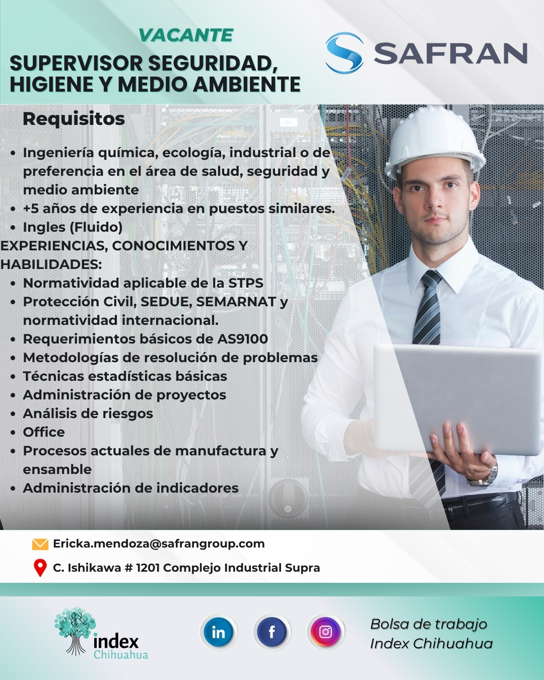 VACANTES CHIHUAHUA - CUU - MAQUILADORA - SUPERVISOR DE SEGURIDAD HIGIENE Y MEDIO AMBIENTE