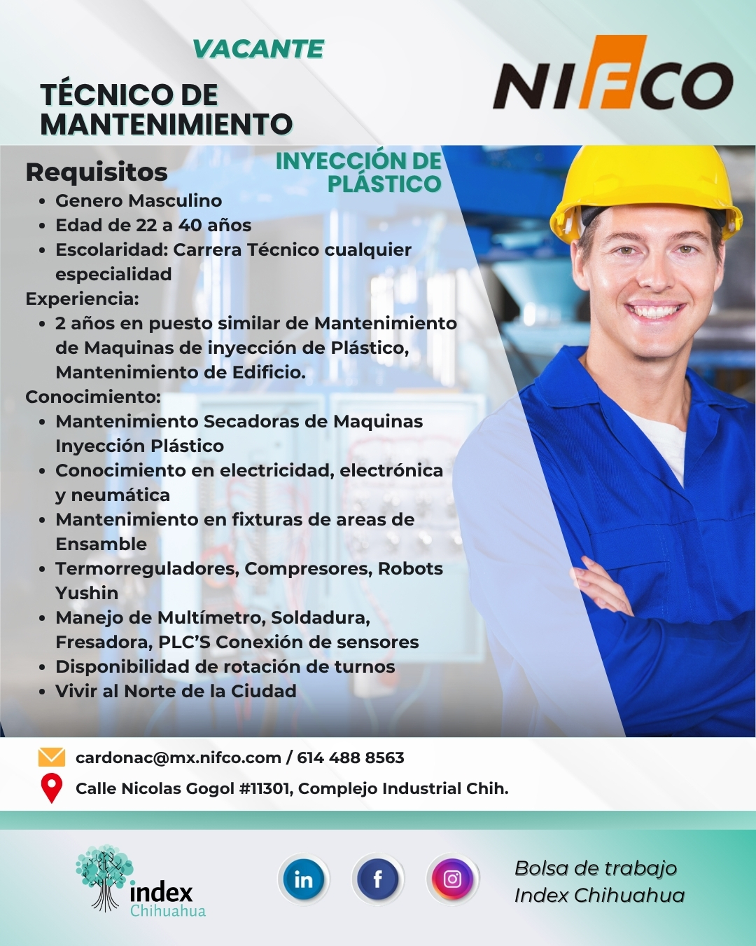 VACANTES CHIHUAHUA - CUU - MAQUILADORA - TECNICO MANTENIMIENTO
